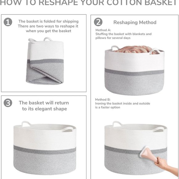 XXL Extra Large Cotton Rope Woven Basket, Throw Blanket Storage Basket w/ Handle - Picture 8 of 9